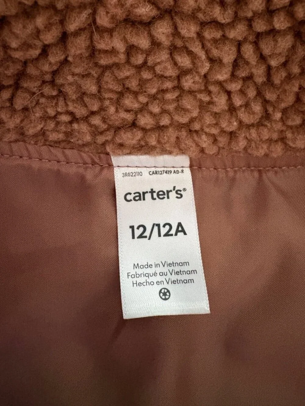 Carter’s Sherpa Teddy Fleece Color Block Brown Vest Kids Boys Size 12